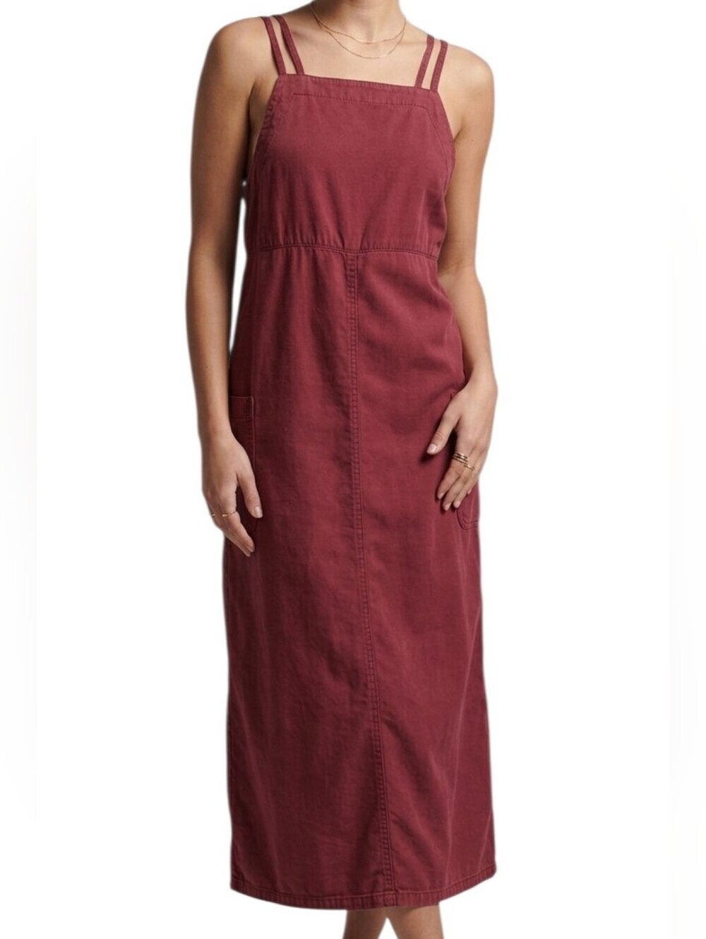 Vintage Contempo Burgundy Midi Pinafore Dress Size 8 Cotton Blend
